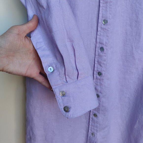 MAGASCHONI NWOT Lavender Linen Button Front Belted Roll Sleeve Shirt Dress S/P - Picture 9 of 13